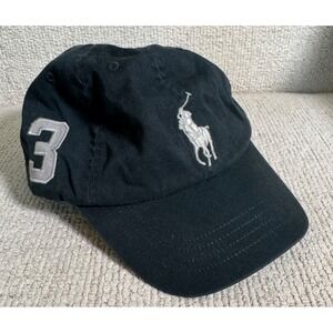 Polo Ralph Lauren Navy Hat Sz 4-7 Kids Youth Strap Back Silver Big Pony‎ Y2K